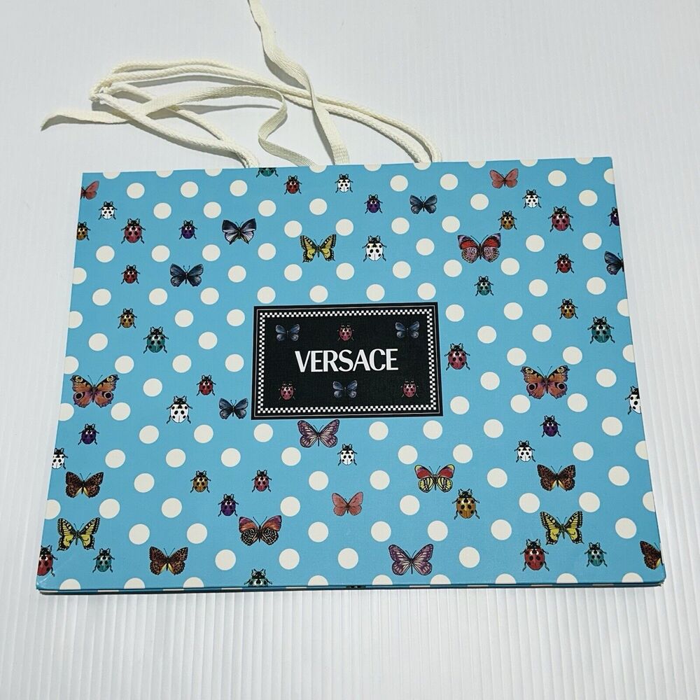 Versace 14”x11”x6” Authentic Blue Butterfly Paper Bag Gift Tote Medium